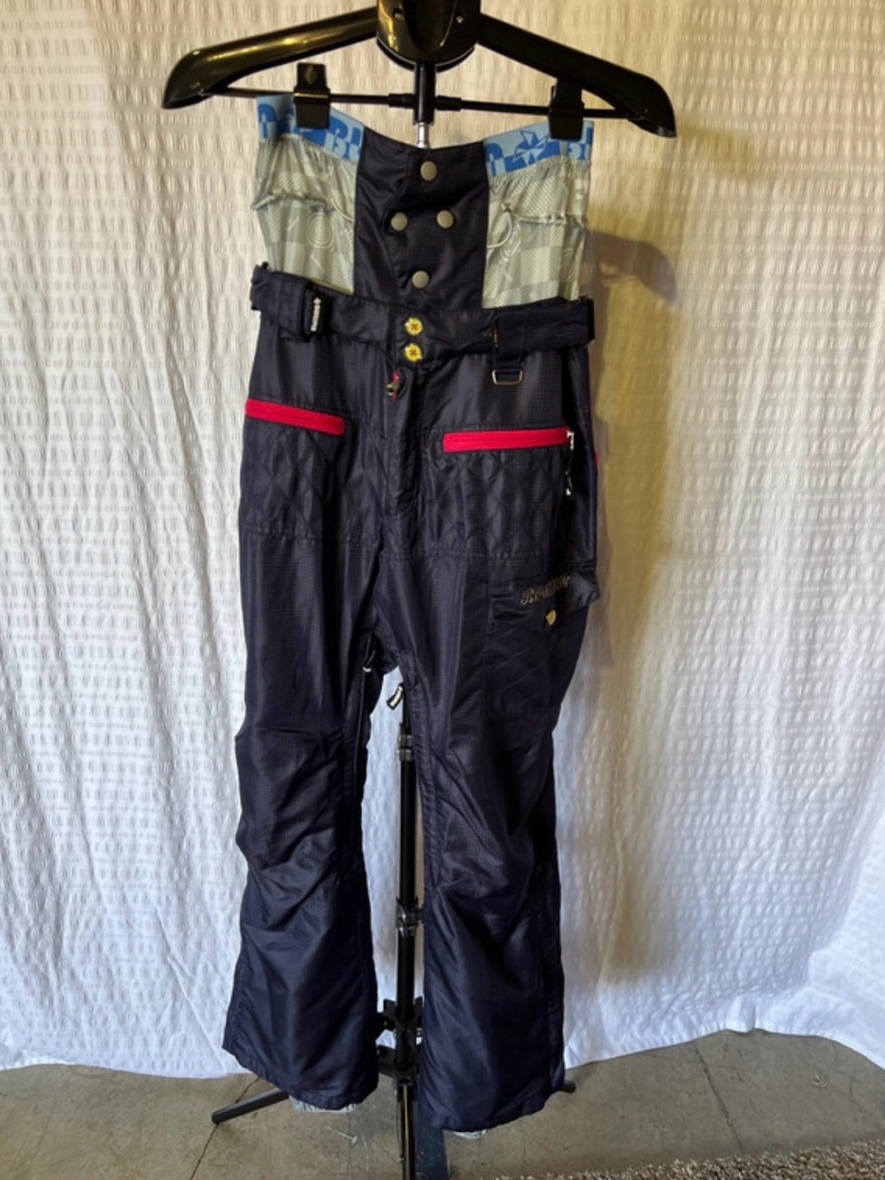 Bluespin Vintage Ski Snow Pants Bib Overalls Y2K Navy Red Size S